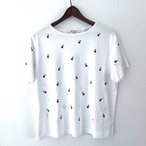 Bechamel Vintage Embroidered Cherries Cropped Tshirt Short Sleeve Petite Large